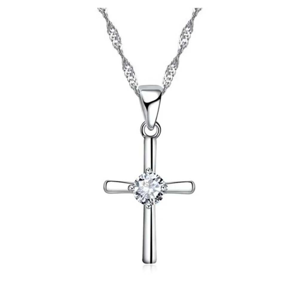 Cross Necklace Earrings 925 Sterling Silver Bundle Set - Picture 7 of 8